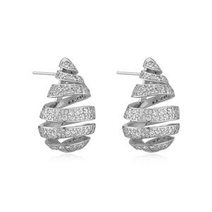 Silvertone Crystal Spiral Hoop Earrings - Women Jewelry